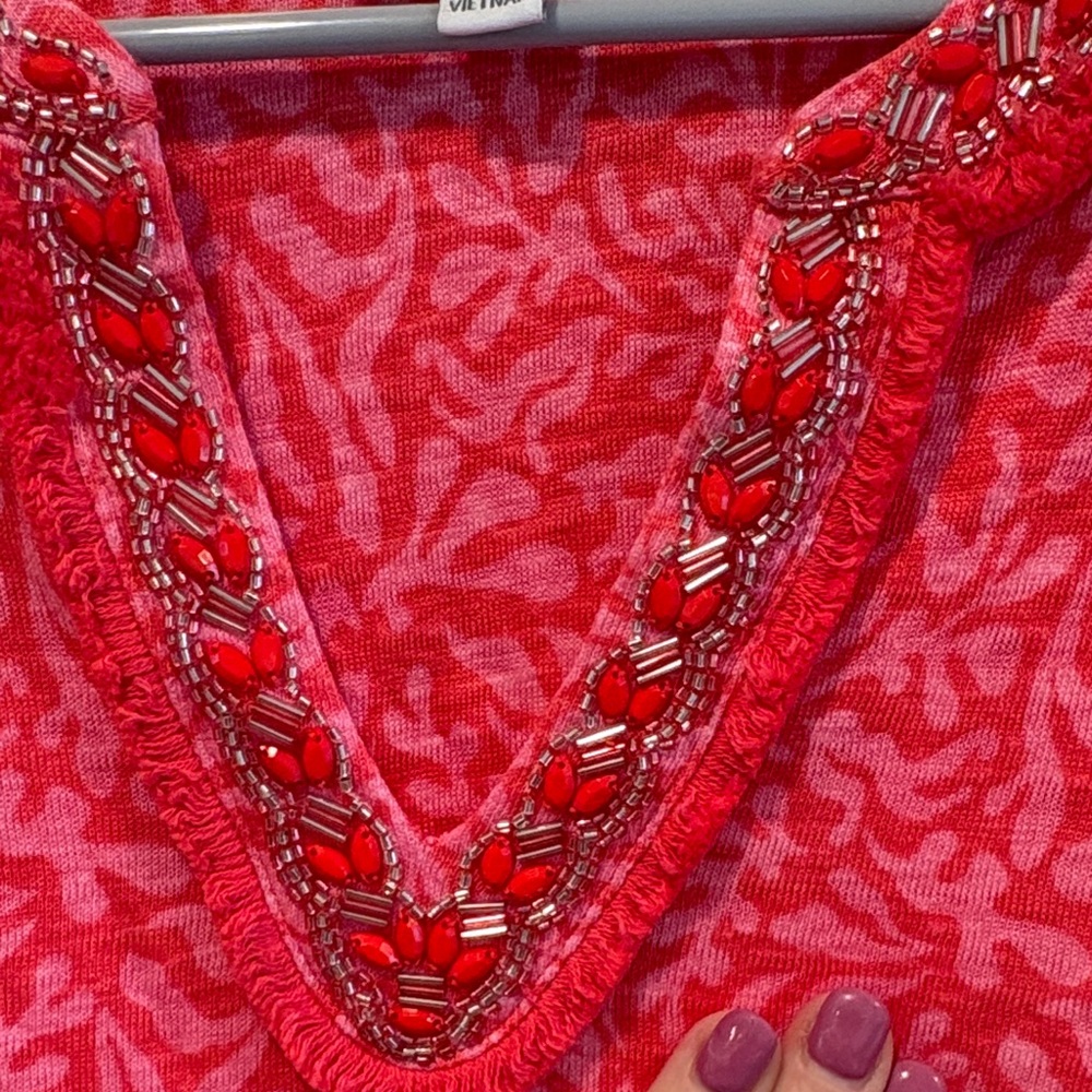 Chico's Vibrant Red Patterned Tunic - image 3